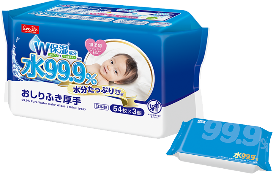 厚手シート「99.9⽔分たっぷりおしりふき厚⼿w54枚」